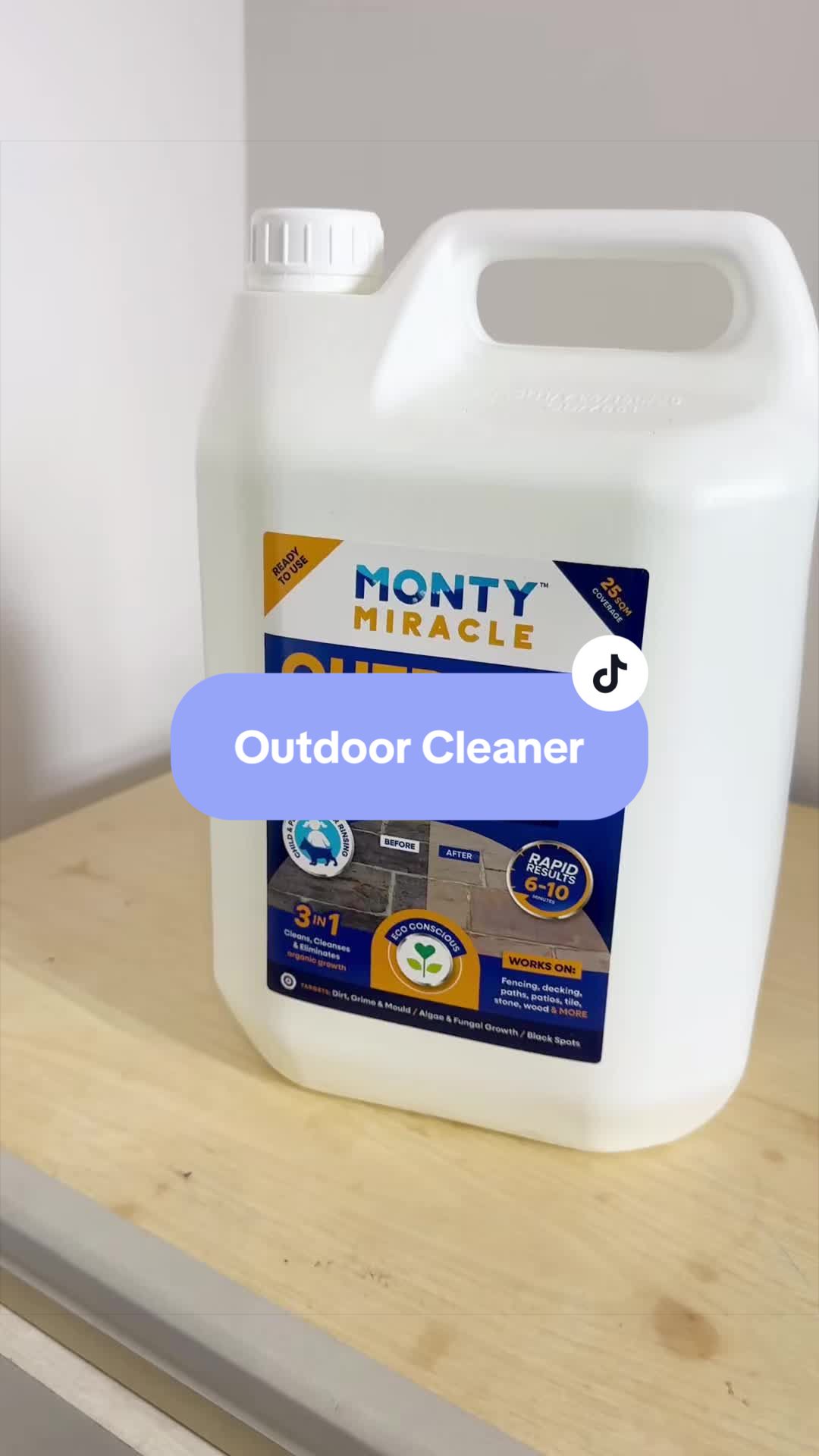 TikTok post by @emmanuella.chikodi for Monty Miracle. Caption reads: Monty Miracle Complete Outdoor Cleaner 5L Pack of....
