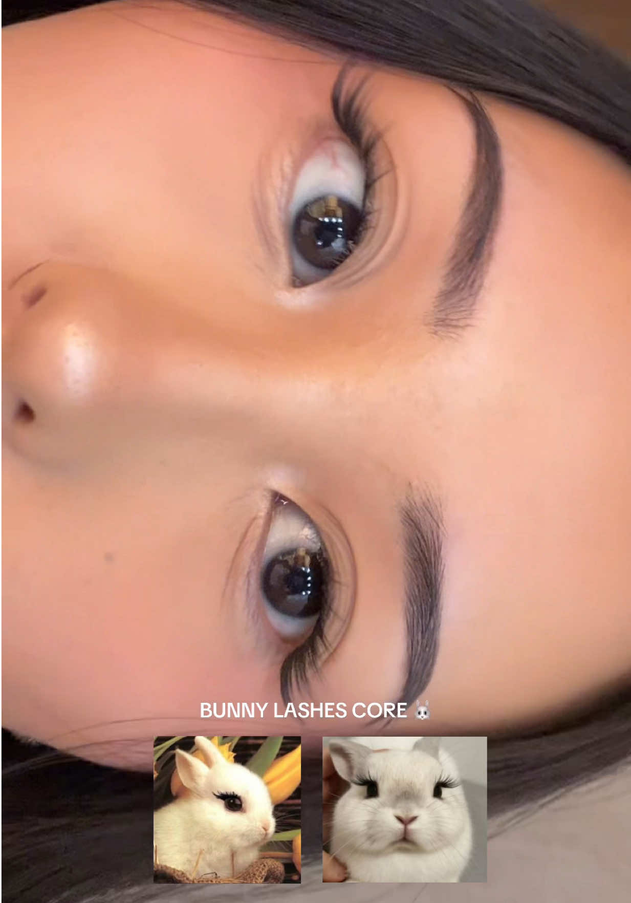 TikTok post by @cerellalor for Fowendia Lashes. Caption reads: bunny lashes core 🐰💗✨ @Fowendia Lashes....