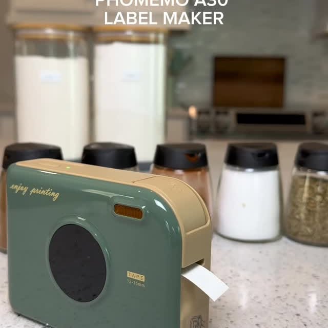 Instagram post by @alimomlife for Phomemo. Caption reads: [...] ✨ Organizing the kitchen with Phomemo A30....