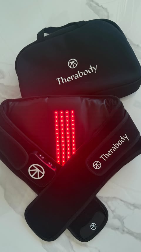 Instagram post by @melinademirbay for Therabody. Caption reads: [...] do itself. But at least I have my....