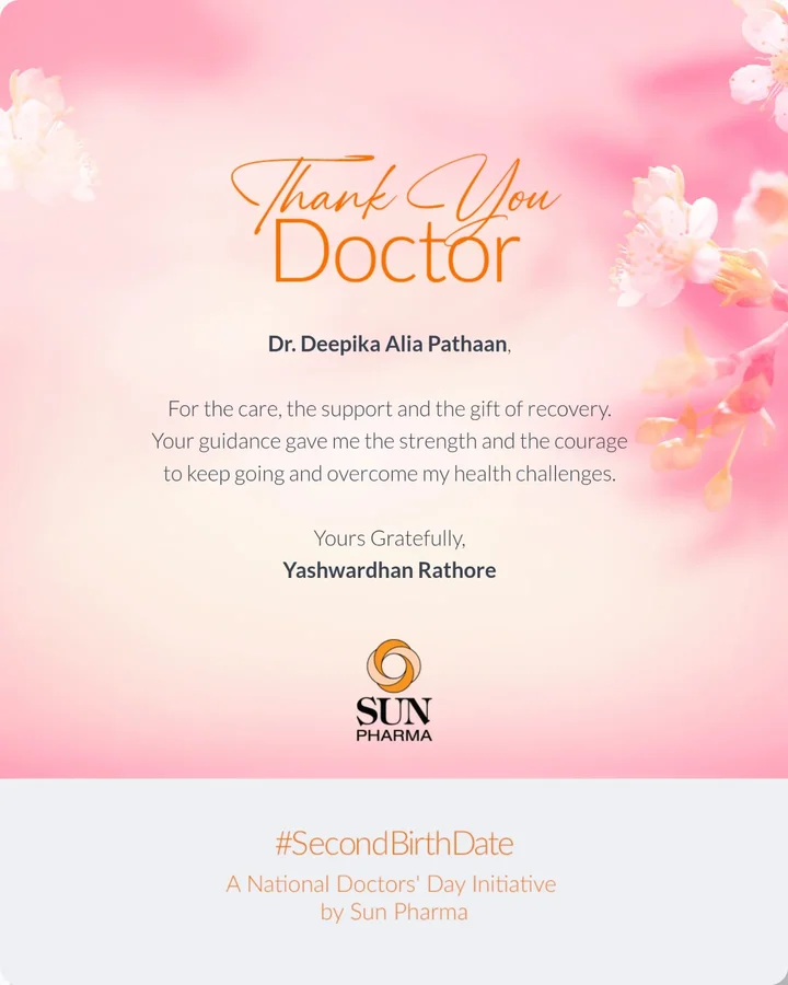 Instagram post by @yashwardhan_174 for Sun Pharma. Caption reads: [...] giving me my #SecondBirthDate. Join....