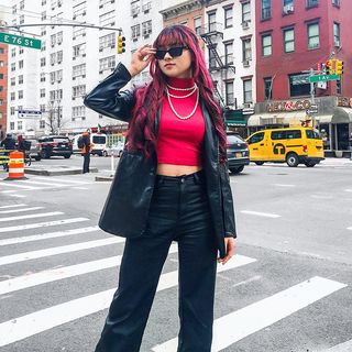 Instagram post by @zinia.lee for InfluenceHer Collective. Caption reads: ready for you, nyc 💋🗽.
