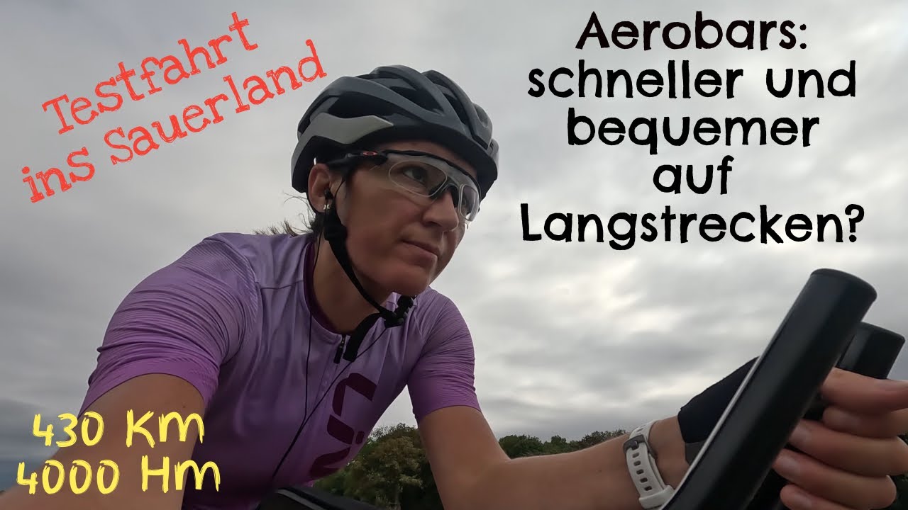 YouTube post by @Radelmaus for komoot. Caption reads: Aerobars: Gamechanger for long-distance travel?....
