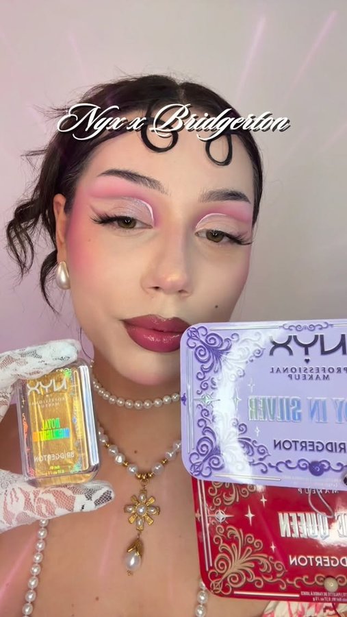 Instagram post by @angelatortora_ for Bridgerton. Caption reads: Nyx x Bridgerton *gifted @nyxcosmetics_italy x....