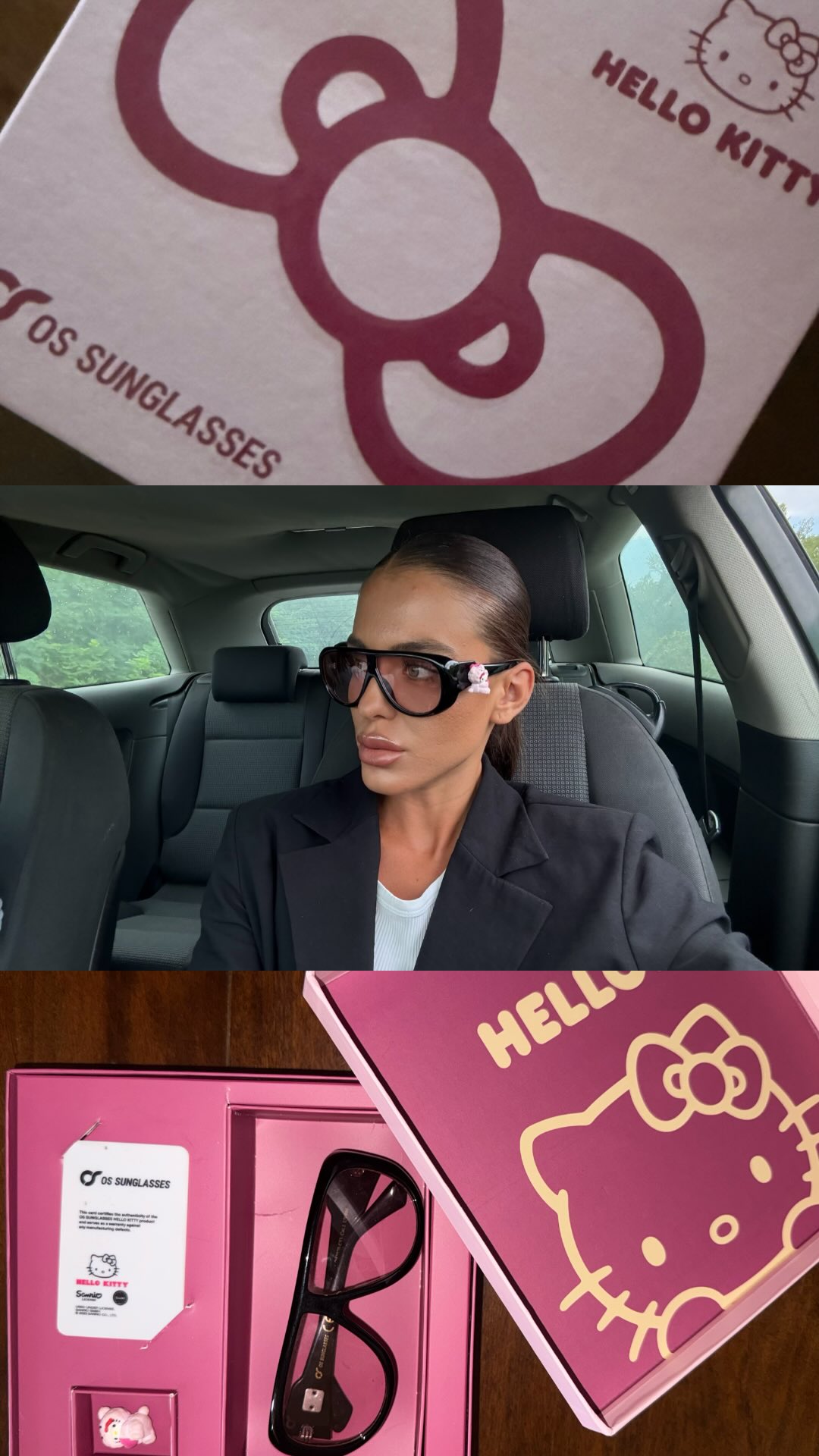 Instagram post by @la.cosy for OS Sunglasses. Caption reads: Give me my sunglasses, pleaaase! 🫠 @os_sunglasses....