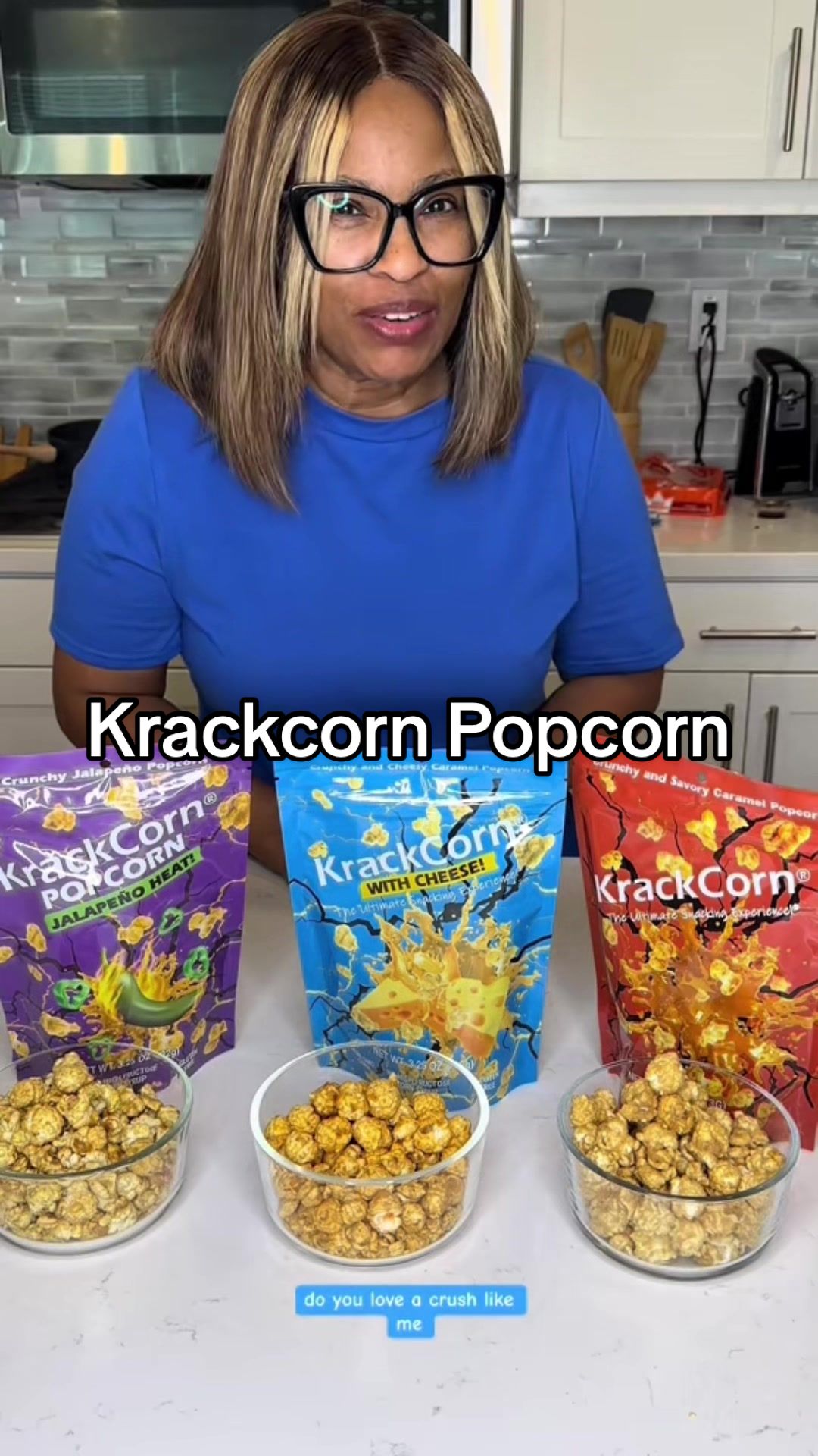 TikTok post by @kayladthequeenb for KrackCorn Popcorn. Caption reads: KrackCorn Popcorn #krackcornpopcorn [...].