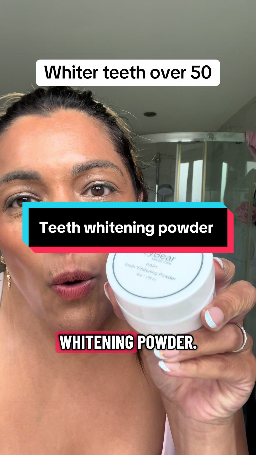 TikTok post by @sheena.tiktok76 for Icy Bear Dental. Caption reads: My teeth look better at 50 than they did at 30!....