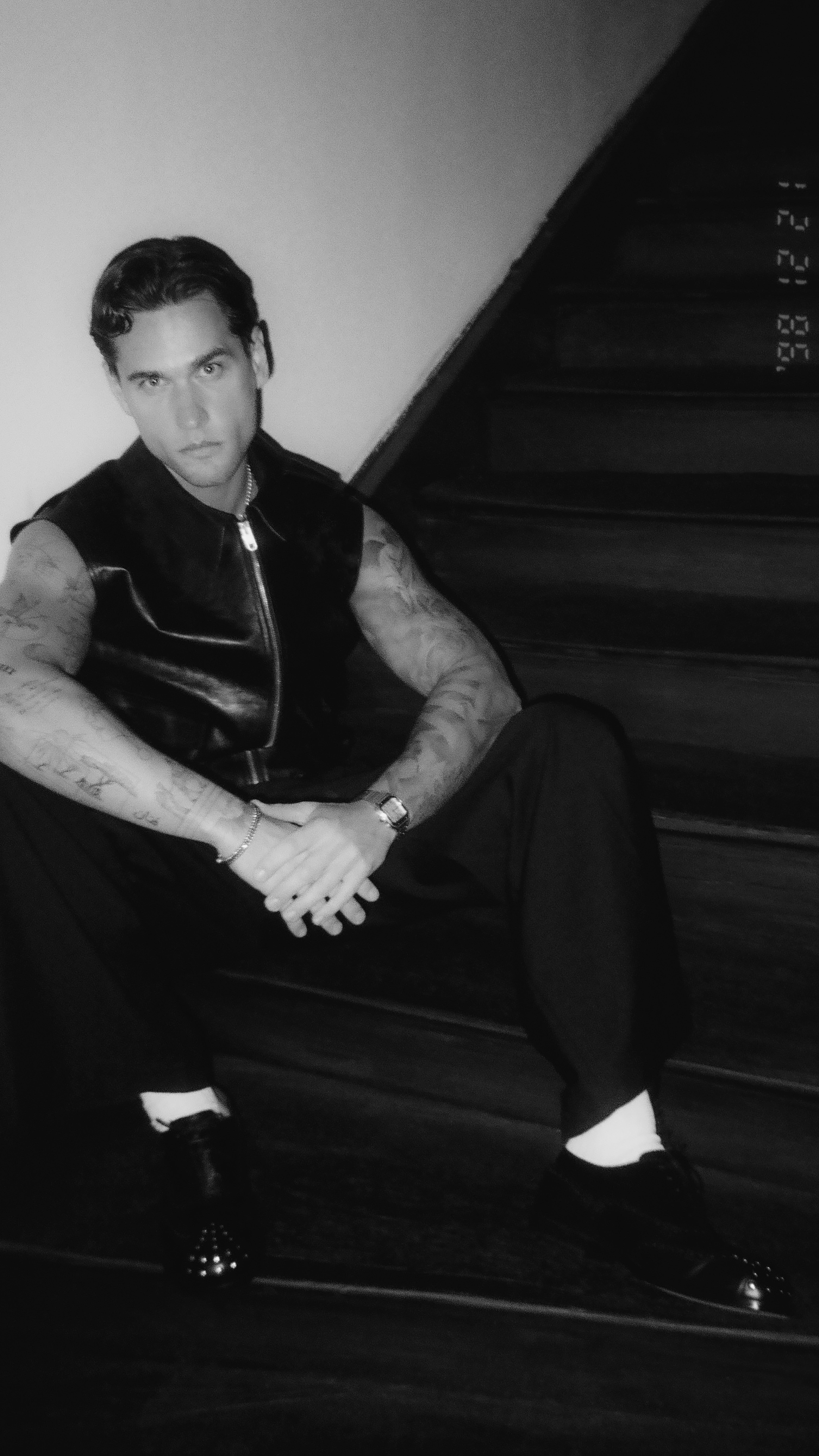 Instagram post by @sebastianchlodnicki for Bally. Caption reads: Early 2000s vibe caught on tape/ 
wearing @Bally....