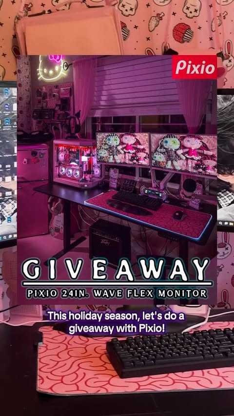 Instagram post by @v4mpire.doll for Pixio Gaming. Caption reads: GIVEAWAY 🖥️✨ with @pixiogaming  I hope to see you....