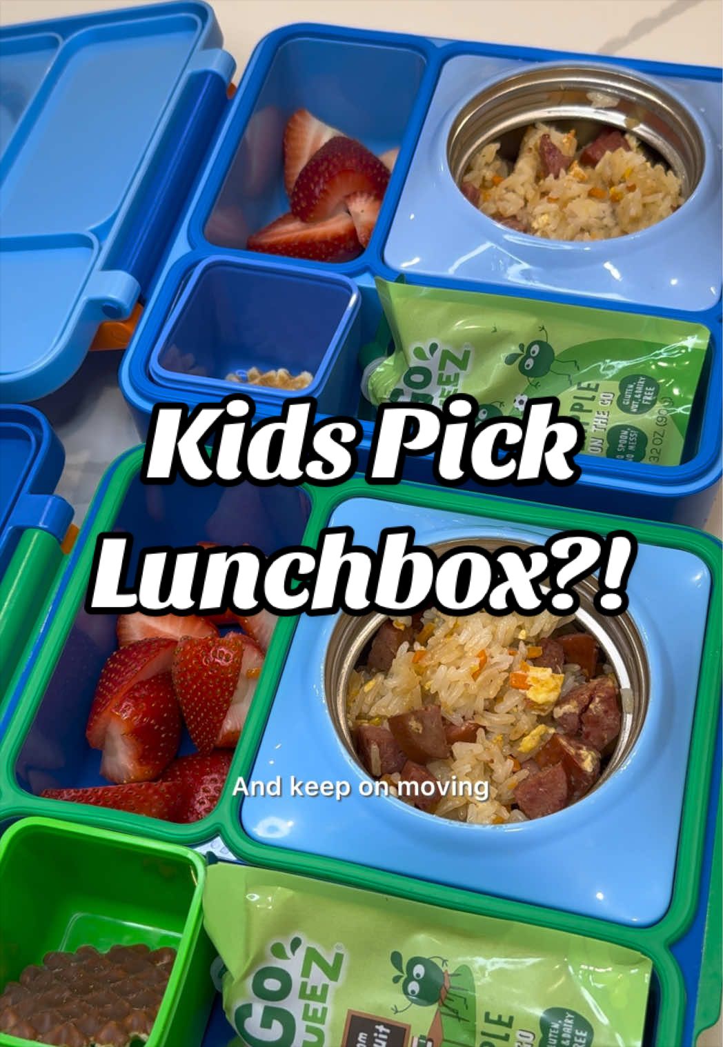 TikTok post by @josephineehuang for OmieLife. Caption reads: [...] #kidslunchbox #kidslunch @GoGo squeeZ....