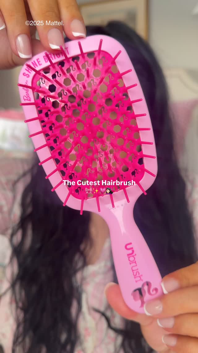Instagram post by @prettythingswithjess for FHI Heat. Caption reads: How cute is this Barbie ™ X UNbrush!🥹✨🎀 #ad If....