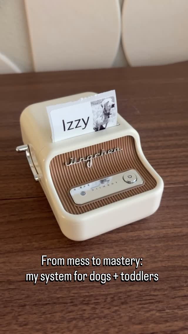 Instagram post by @dogmeets_baby for NIIMBOT. Caption reads: [...] - and I’ll send you the links to Niimbot,....