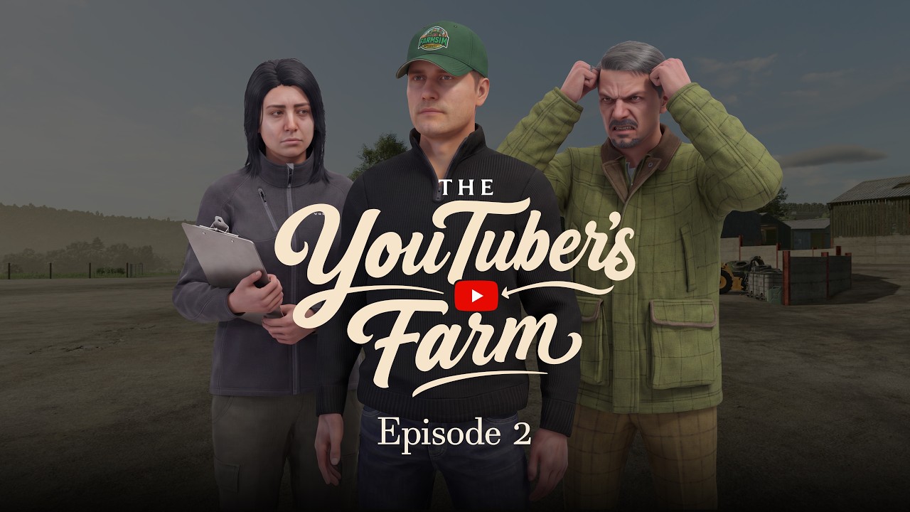 YouTube post by @TheFarmSimGuy for Thrustmaster. Caption reads: [...] PARTNERS -------------------- I am a....
