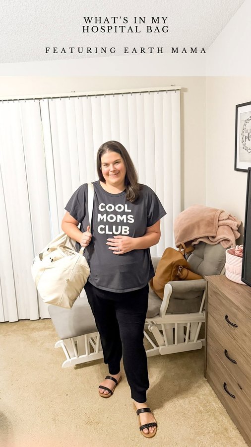 Instagram post by @thehappyfloridian for Earth Mama Organics. Caption reads: [...] pack my hospital bag! I loved the....