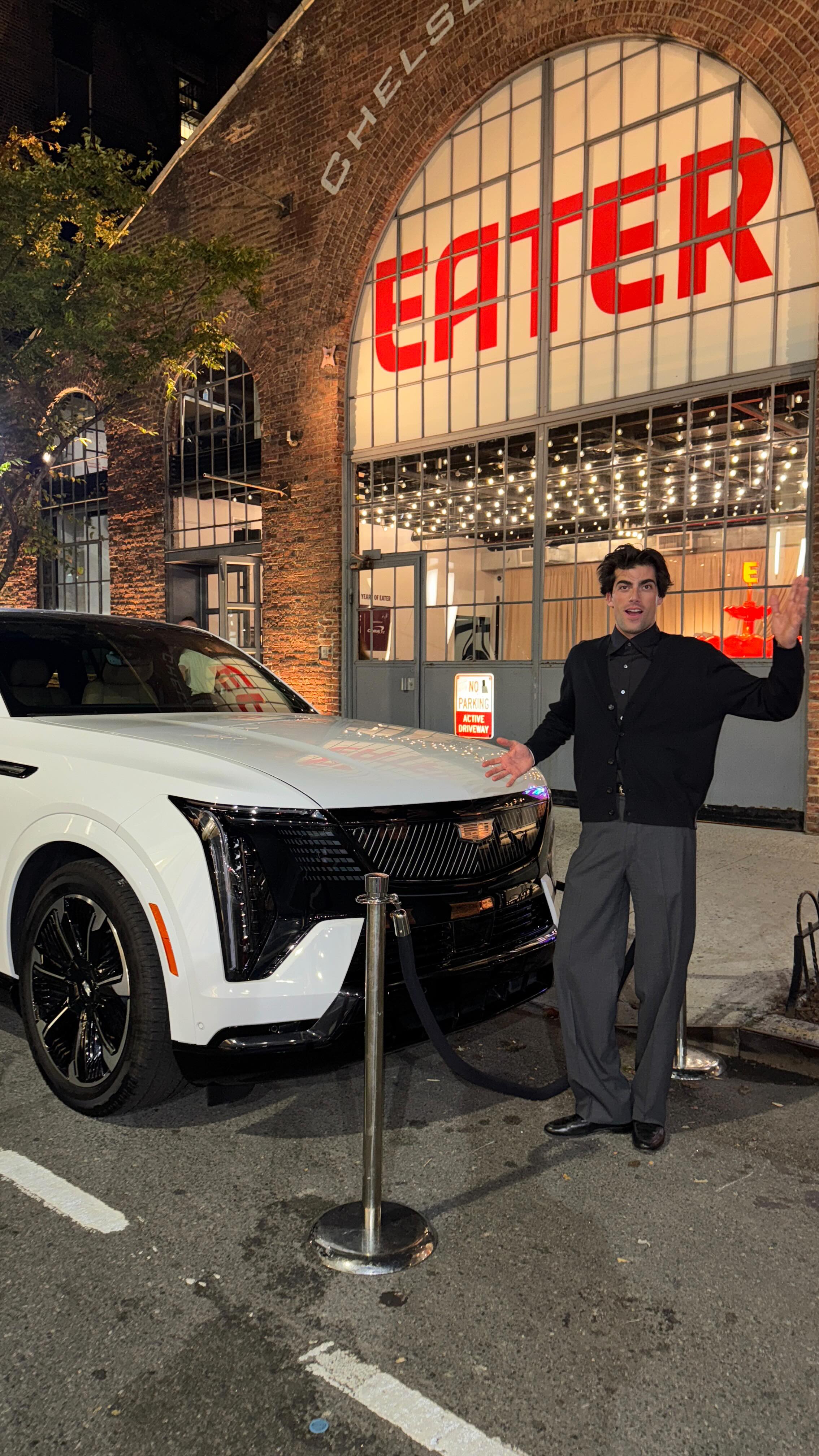 Instagram post by @vito_9999 for Cadillac. Caption reads: #ad Come with me to the @eater 20th birthday party....