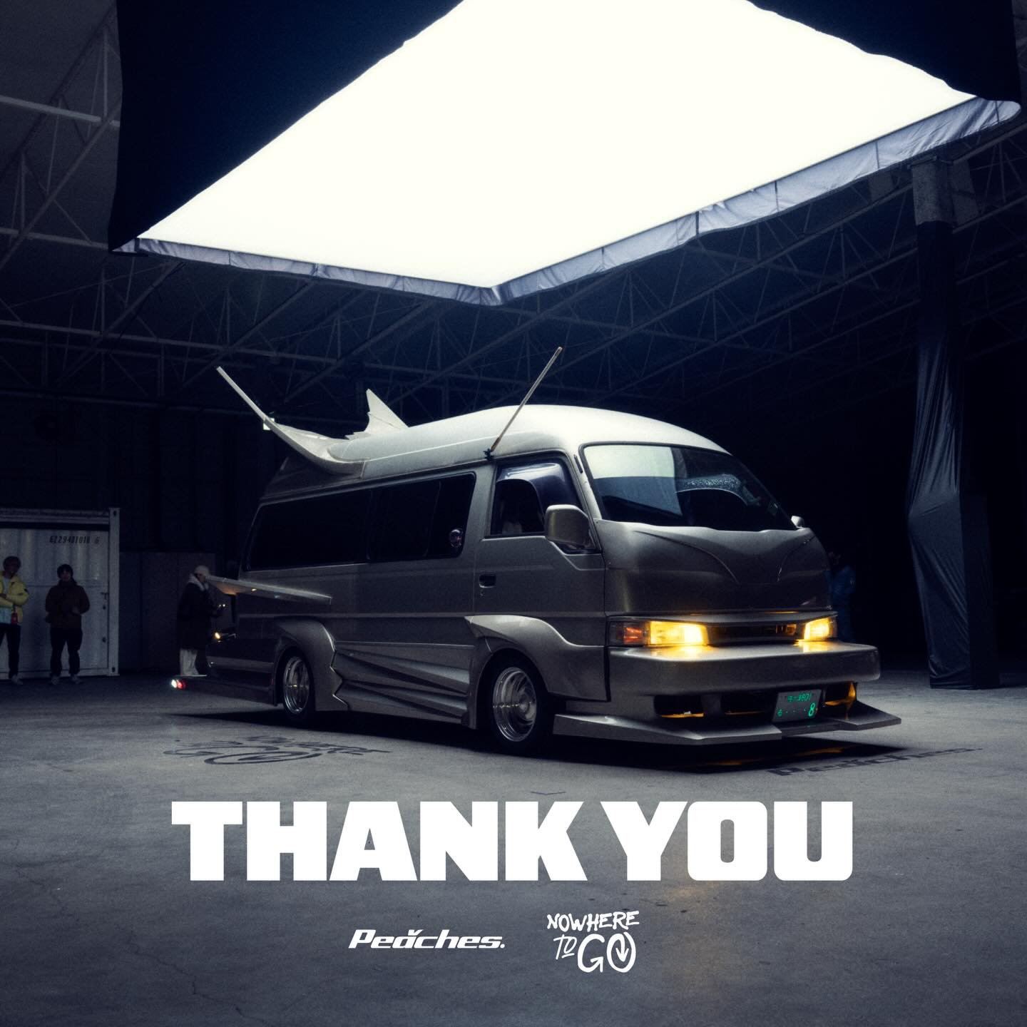 Instagram post by @peachesjapan.garage for Porsche. Caption reads: NoWhereToGo 2026 (日本語は英文の後です) The entire team at....