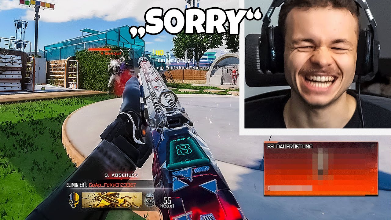 YouTube post by @JohnnyDerCoole for AimControllers. Caption reads: Der ekelhafteste Black Ops 7 Spieler.