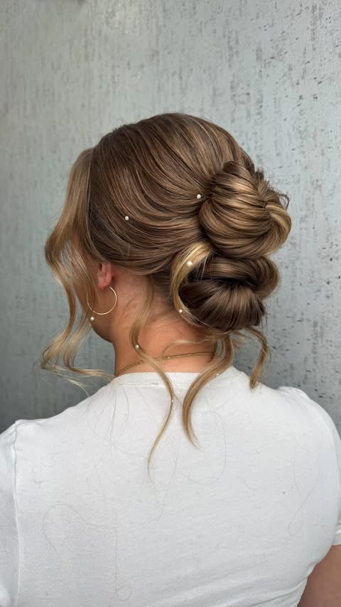 Instagram post by @alexandralee1016 for SalonCentric. Caption reads: Effortless updo for my winter bride....