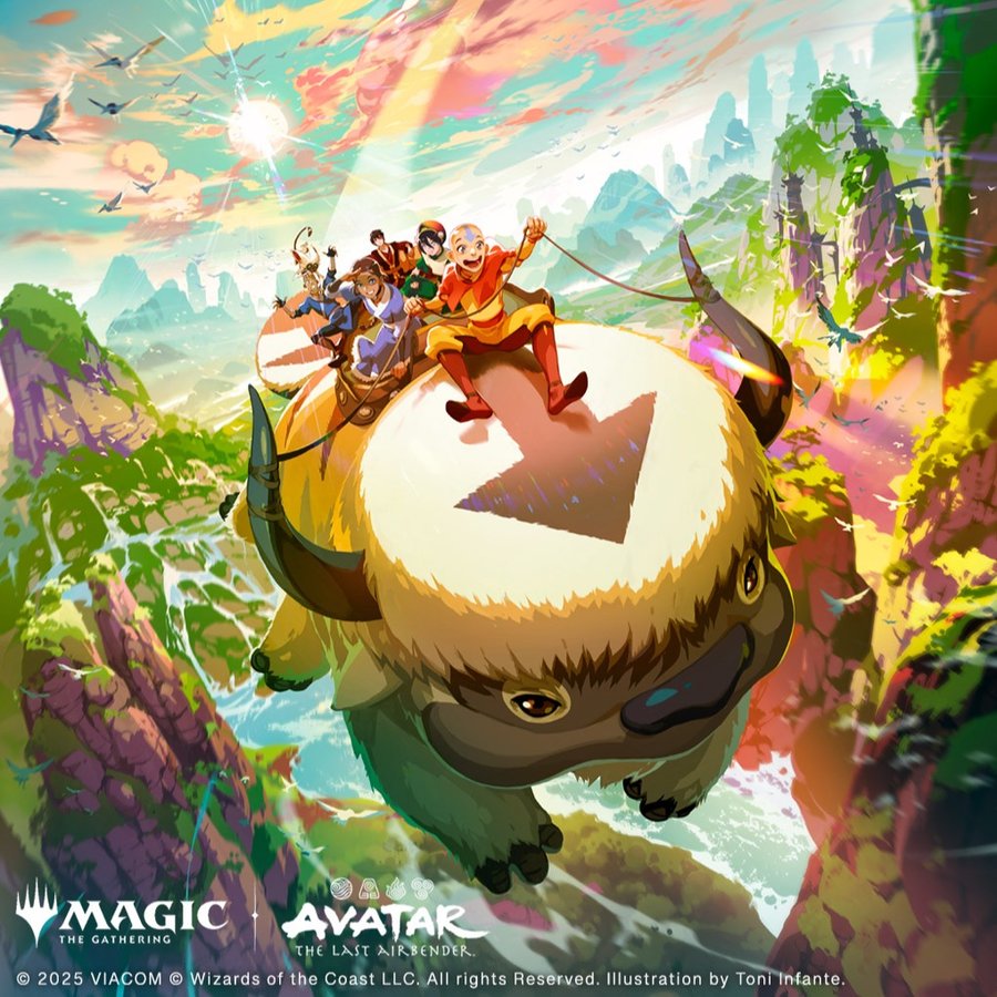 Instagram post by @toni.infante for Magic: The Gathering. Caption reads: My key art for the #MTGxATLA Commander's Bundle!....