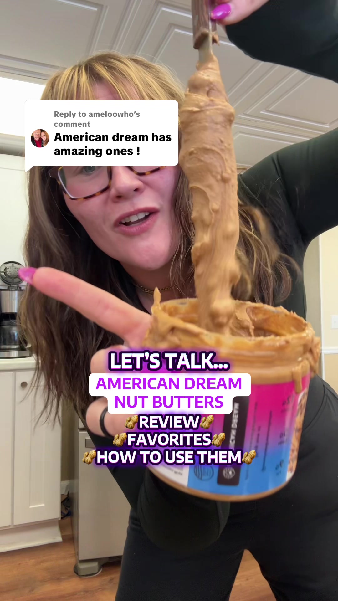 TikTok post by @seekingalexandria for American Dream Nut Butter. Caption reads: [...] to @ameloowho let’s talk @American Dream Nut....