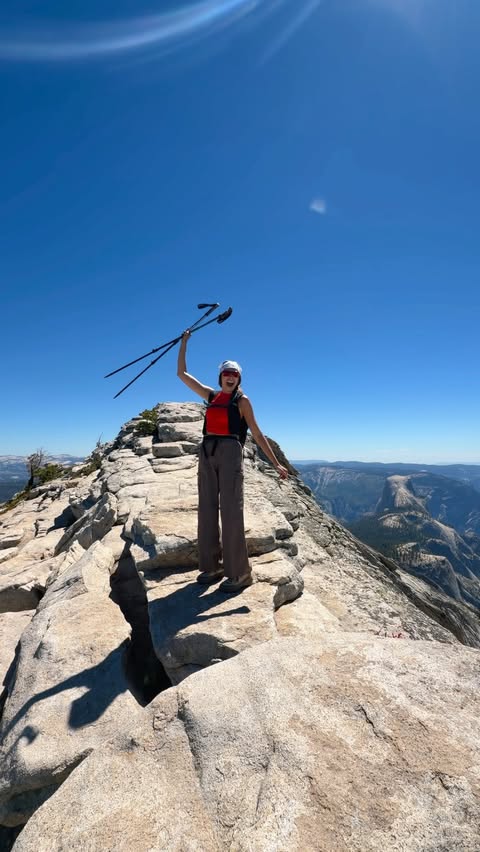 Instagram post by @travelersforgood for Columbia Sportswear. Caption reads: Hike better than Half Dome in Yosemite? 🏞️🥾....