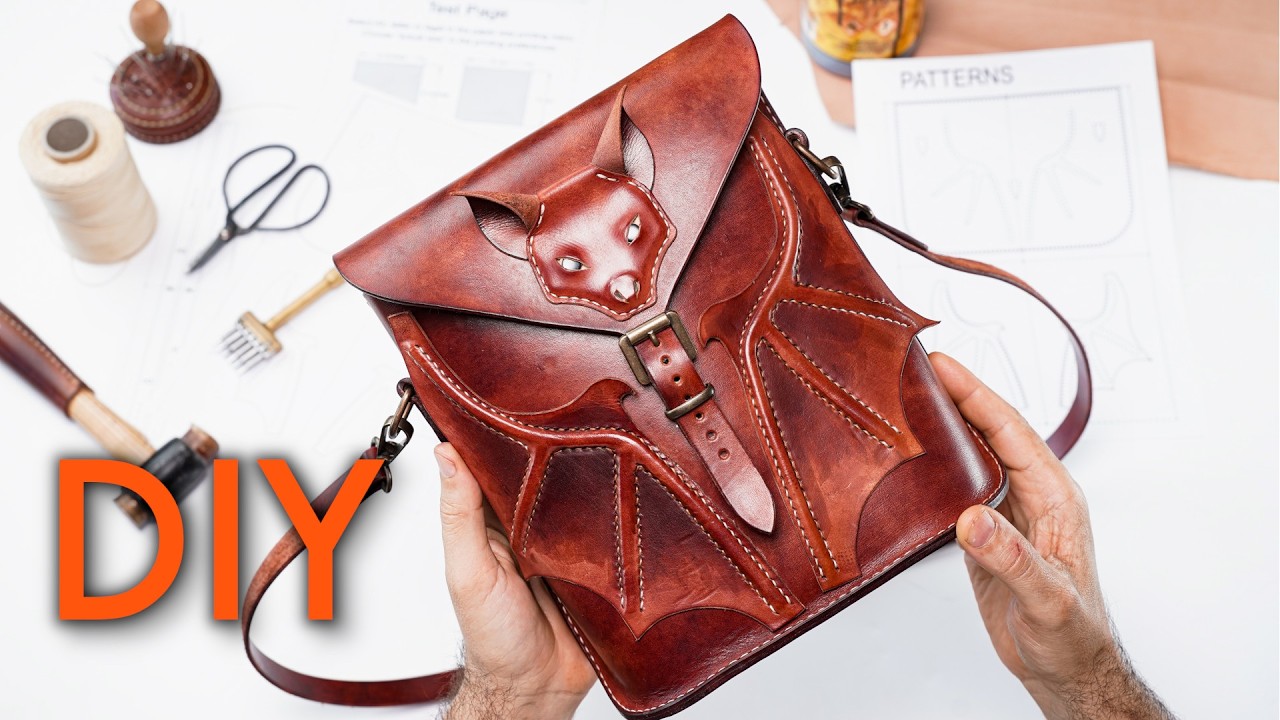 YouTube post by @tonyseePatterns for xTool. Caption reads: How to make a leather bat bag, start to finish. 🔖....