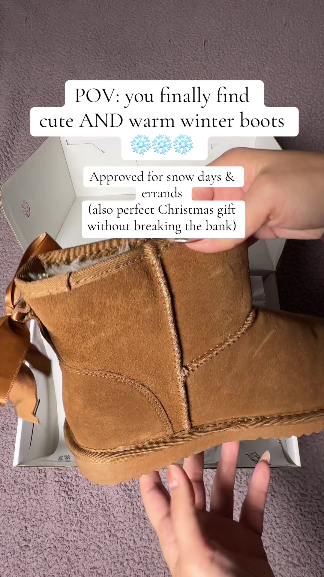 TikTok post by @ellienova13 for Dream Pairs. Caption reads: [...] Cozy feet without overpaying ❄️✨ @Dream....