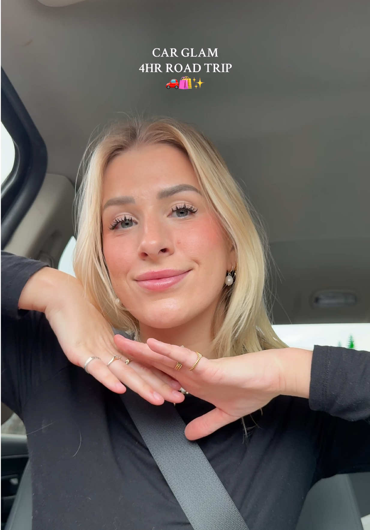 TikTok post by @ashleybaiamonte for Palladio Beauty. Caption reads: Car glam! @TIRTIR Inc. @Milani Cosmetics @rhode....