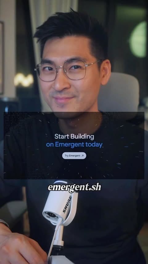 Instagram post by @jsetups for Emergent Labs. Caption reads: [...] #ad #Emergent #AI #NoCode #Startup....