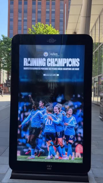 Instagram post by @xylem_inc for Manchester City. Caption reads: Man City Women, Raining WSL Champions ☔️🏆 🔗....