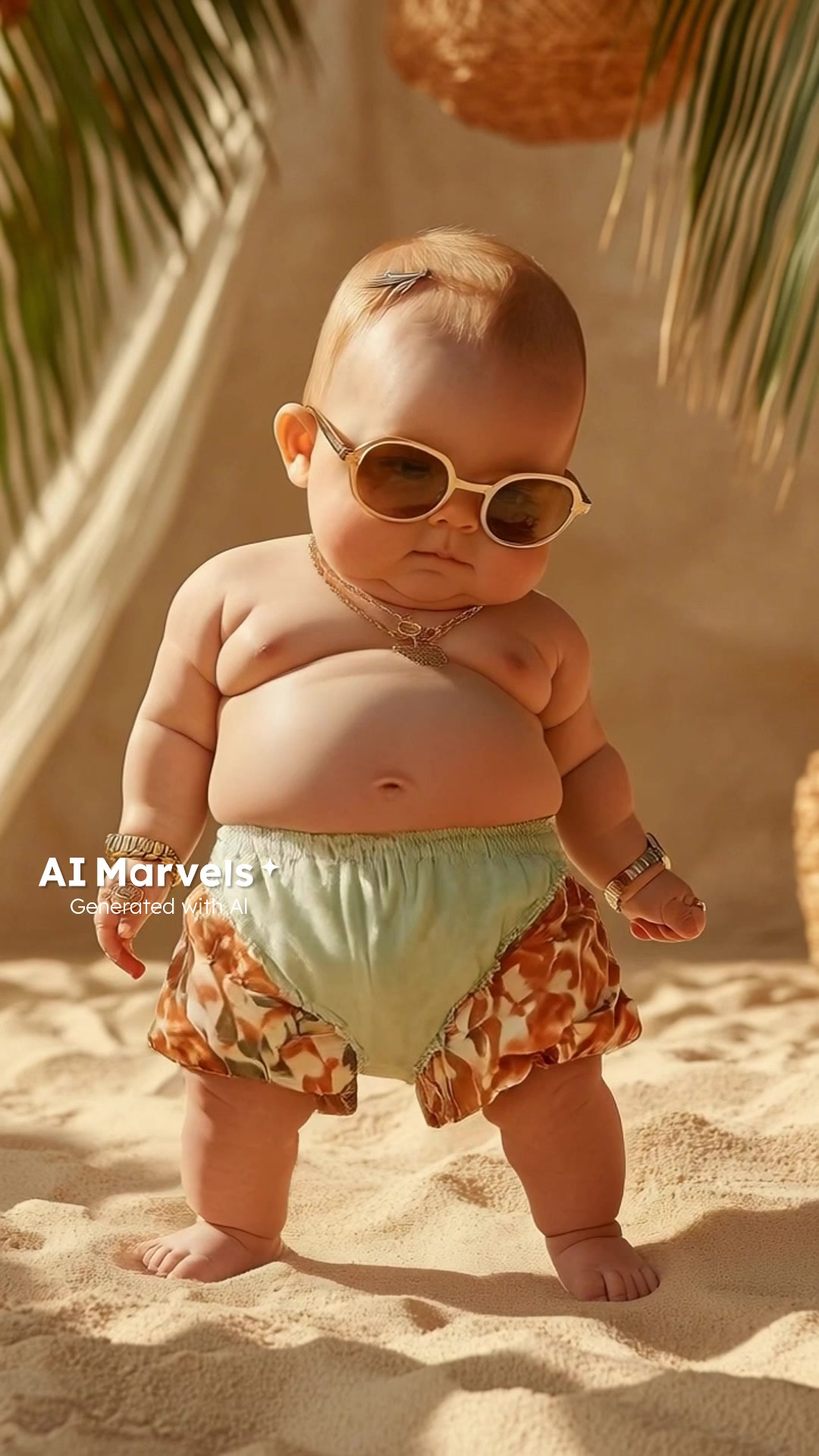 TikTok post by @mindcrafterx for AI Marvels. Caption reads: Check AI Marvels to make such a cute cool baby....