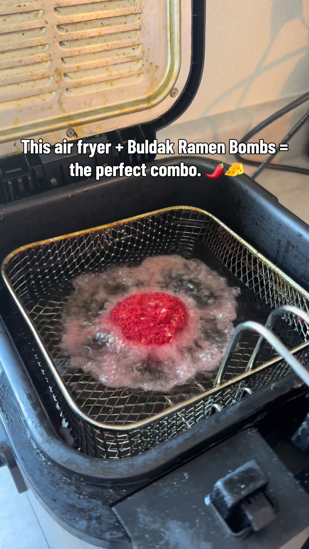 TikTok post by @sweetkandy89 for Pukom. Caption reads: [...] Buldak Ramen Bombs disappear FAST.🌶️🤤....