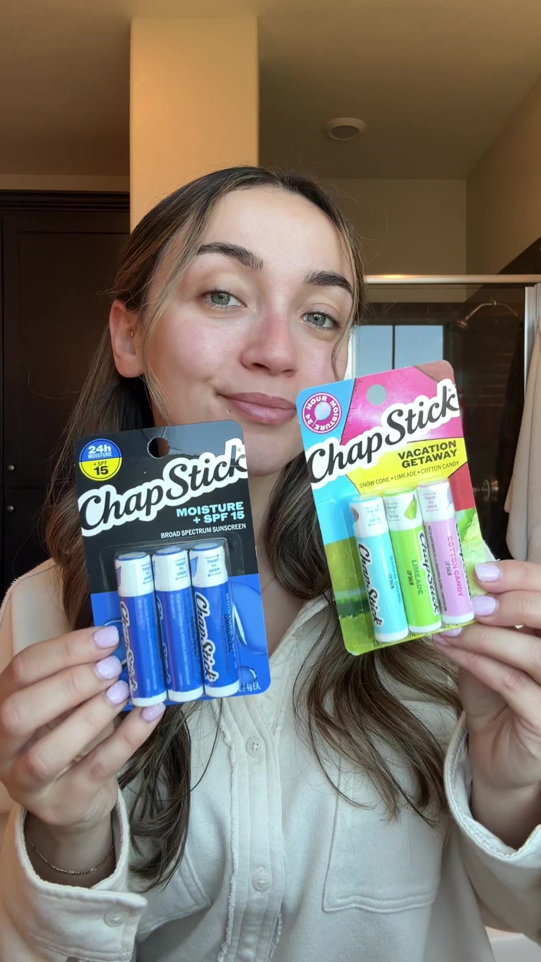 TikTok post by @jazzyyxo_ for ChapStick. Caption reads: @ChapStick.US is a MUST for summer travel [...].