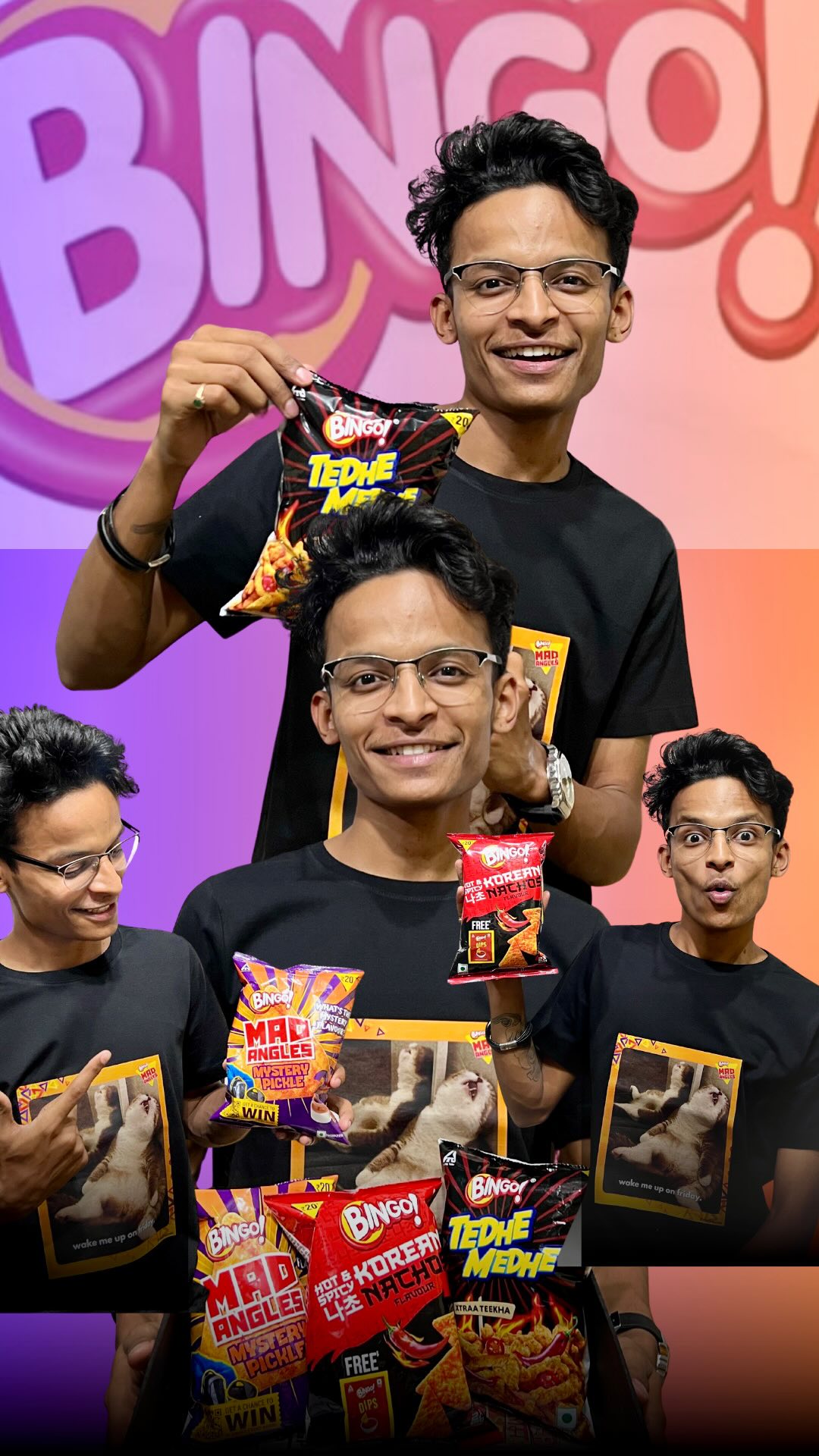 Instagram post by @theswagvogue_303 for Bingo! Snacks. Caption reads: [...] teekha 🌶️
-Korean Nacho flavour 🥵

....