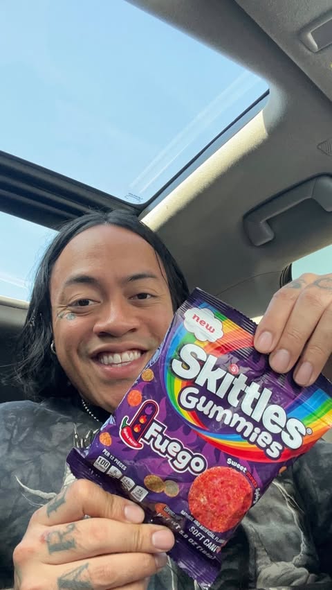 Instagram post by @hungry4munchies for SKITTLES. Caption reads: #Skittles_Partner I love Skittles & I love Spicy!....