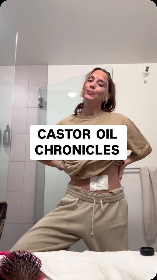 Instagram post by @simply.sylv.mann for FROWNIES. Caption reads: Castor oil is a @frownies girl’s best....