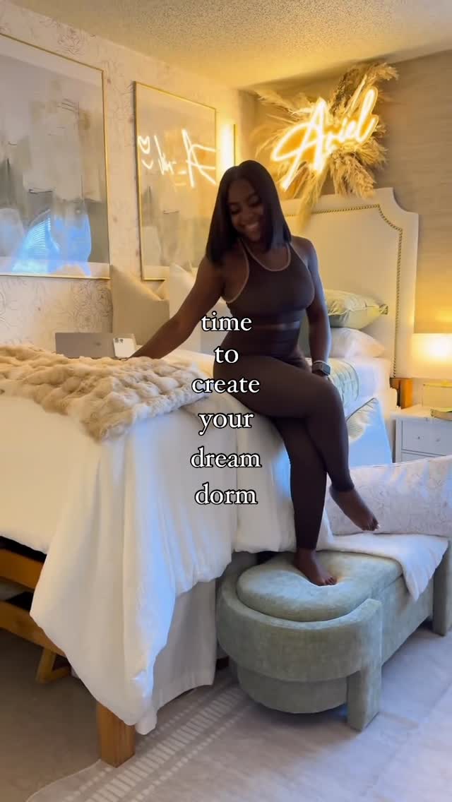 Instagram post by @thevogueroomfoundation for Spoonflower. Caption reads: Look at this beautiful glow-up dorm room powered....