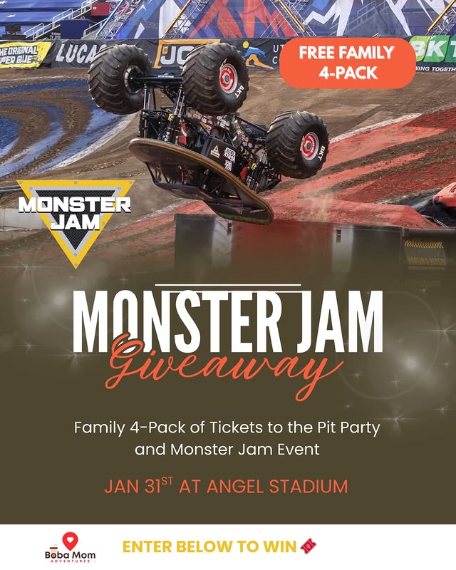 Instagram post by @bobamomadventures for Monster Jam. Caption reads: [...] winning!

🏁 The world’s most popular....