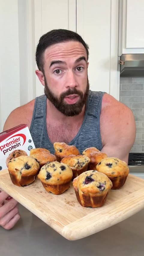 Instagram post by @j.newtrition for Premier Protein. Caption reads: #ad Premier Protein Muffin Mix for macros so good....