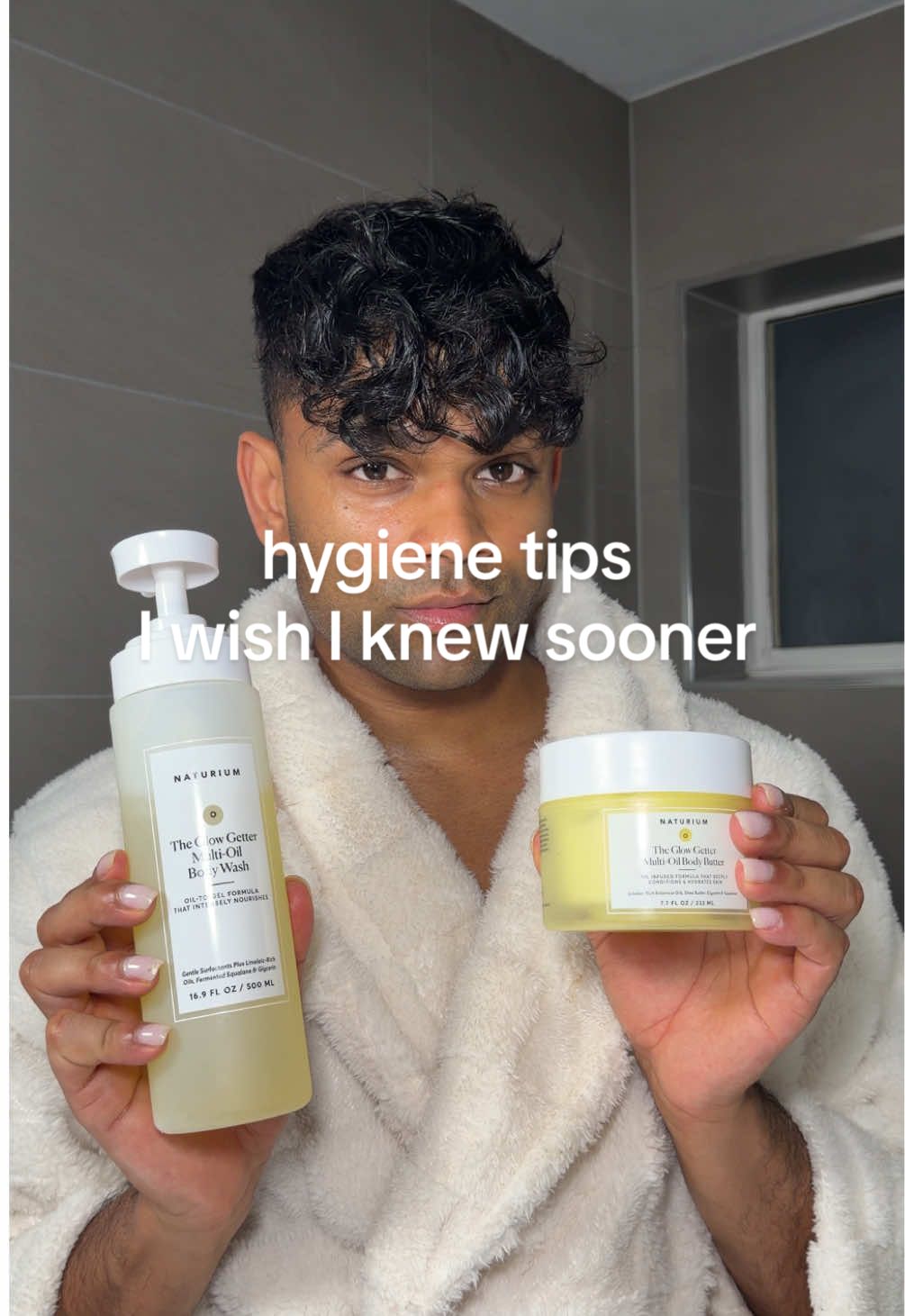 TikTok post by @ramonisrael for Naturium. Caption reads: Hygiene Tips I Wish I Knew Sooner 💛  1) Wash your....