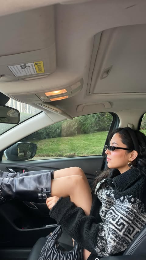 Instagram post by @oksanabarr for Heaven Mayhem. Caption reads: [...] @shopelan boots @dolcevita earrings....