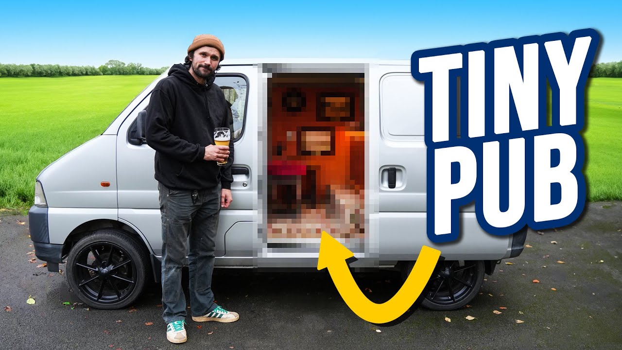 YouTube post by @AllThe_Gear for Odoo. Caption reads: We Built The World's Smallest Pub In A Tiny Van.