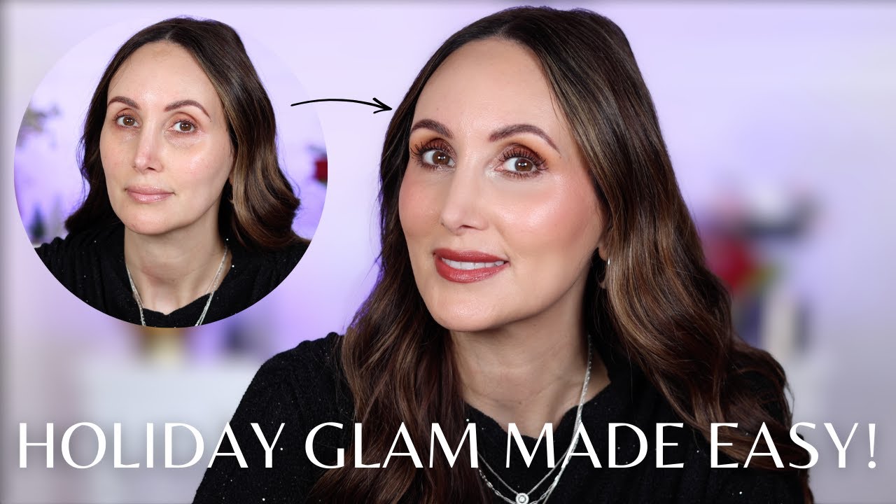 YouTube post by @CarmelNicoleBeauty for Qure Skincare. Caption reads: Holiday Glam Without the Fuss | Flattering Makeup....