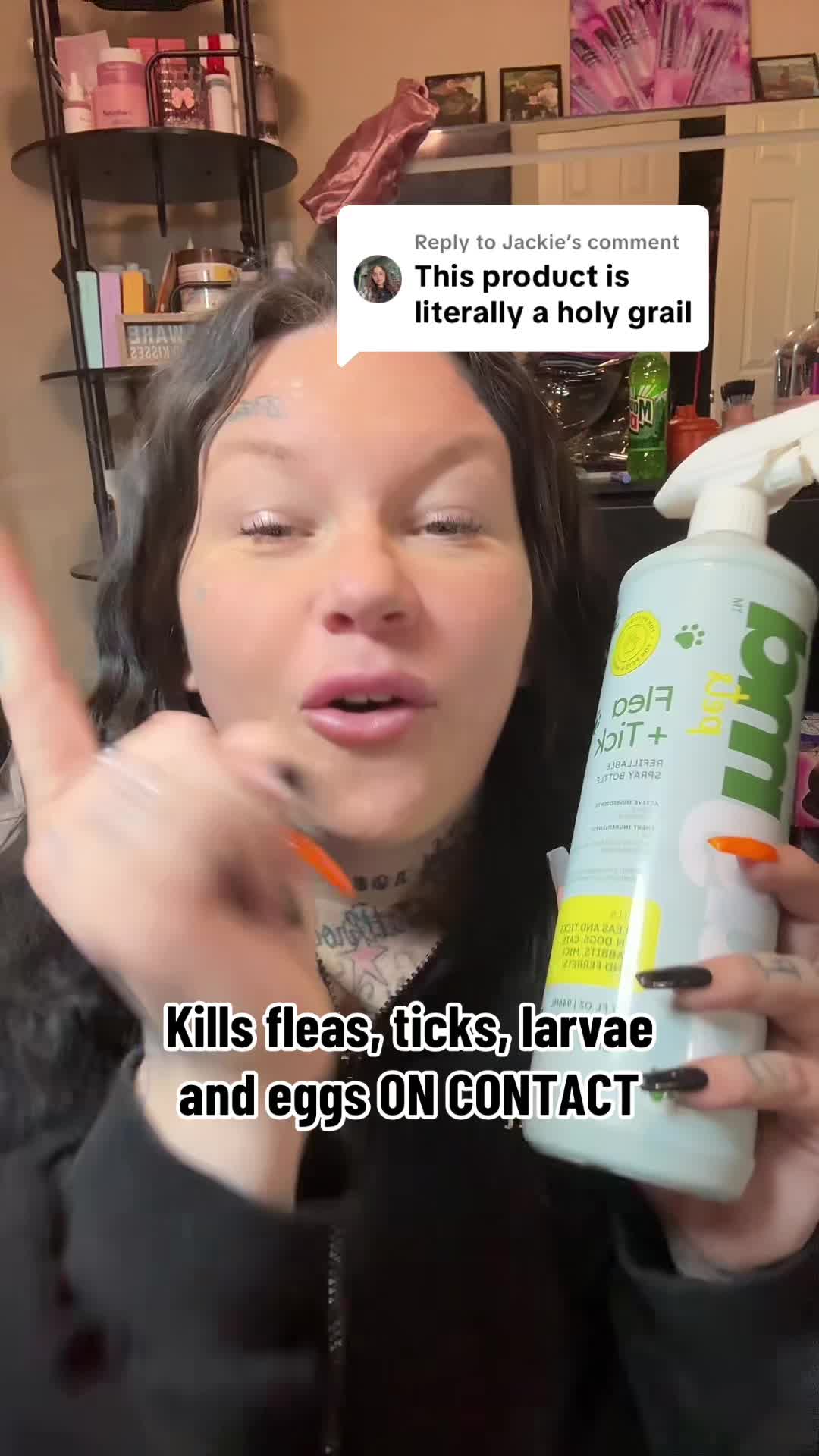 TikTok post by @kai_thedogmother for BugMD. Caption reads: Replying to @Jackie in @BugMD we trust....