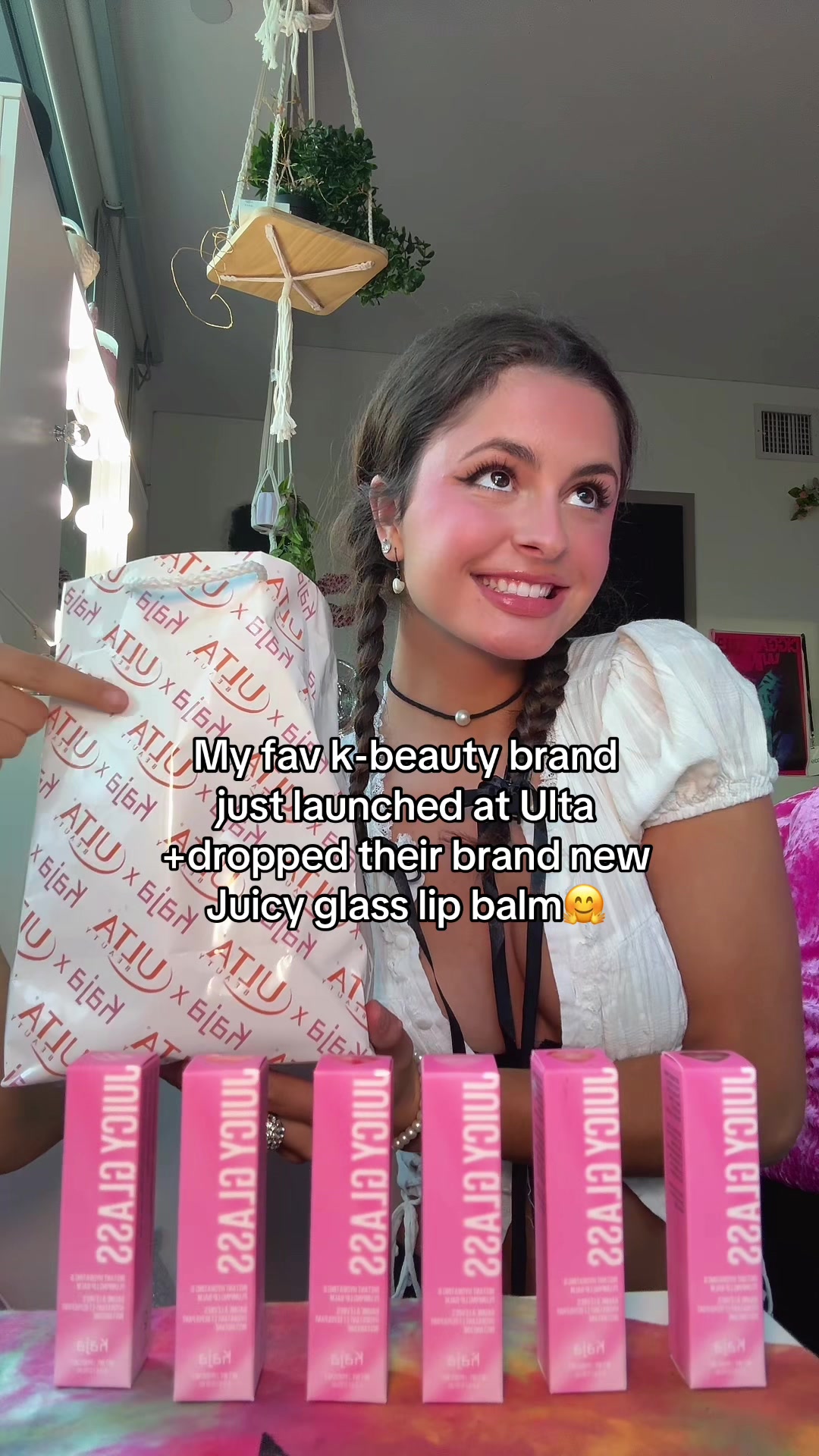 TikTok post by @houseofbrooklyn for Kaja Beauty. Caption reads: [...] Glass Lip Balm IM SO EXCITED🤭🩷✨💄 @Kaja....