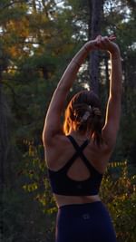 Instagram post by @eburcusenturk for Ayma Active. Caption reads: [...] #forestwalk #activewear #trekking....