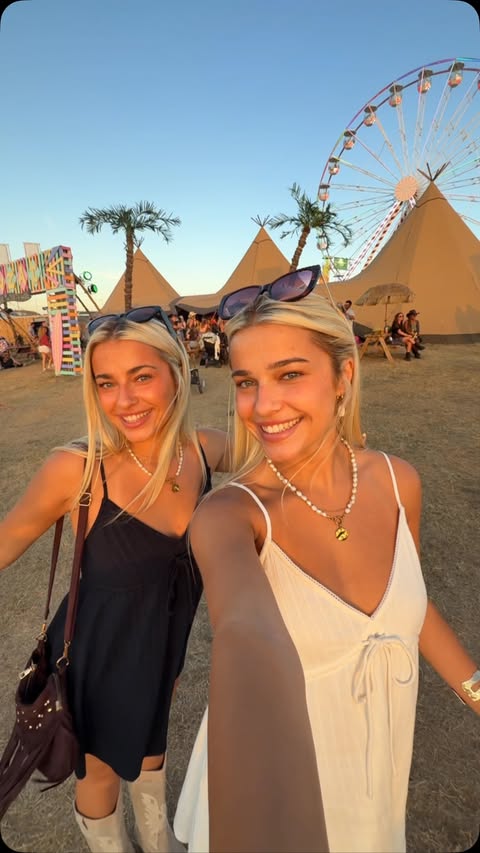 Instagram post by @biscombetwins for Superdry. Caption reads: boardmasters 2026 roundup 🎪 @superdry....