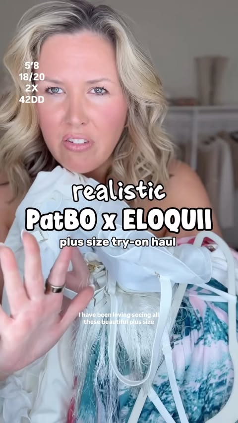 Instagram post by @ashley_dorough for ELOQUII. Caption reads: SIZES 14–32 ✨ ELOQUII x PatBO COLLECTION! I am....