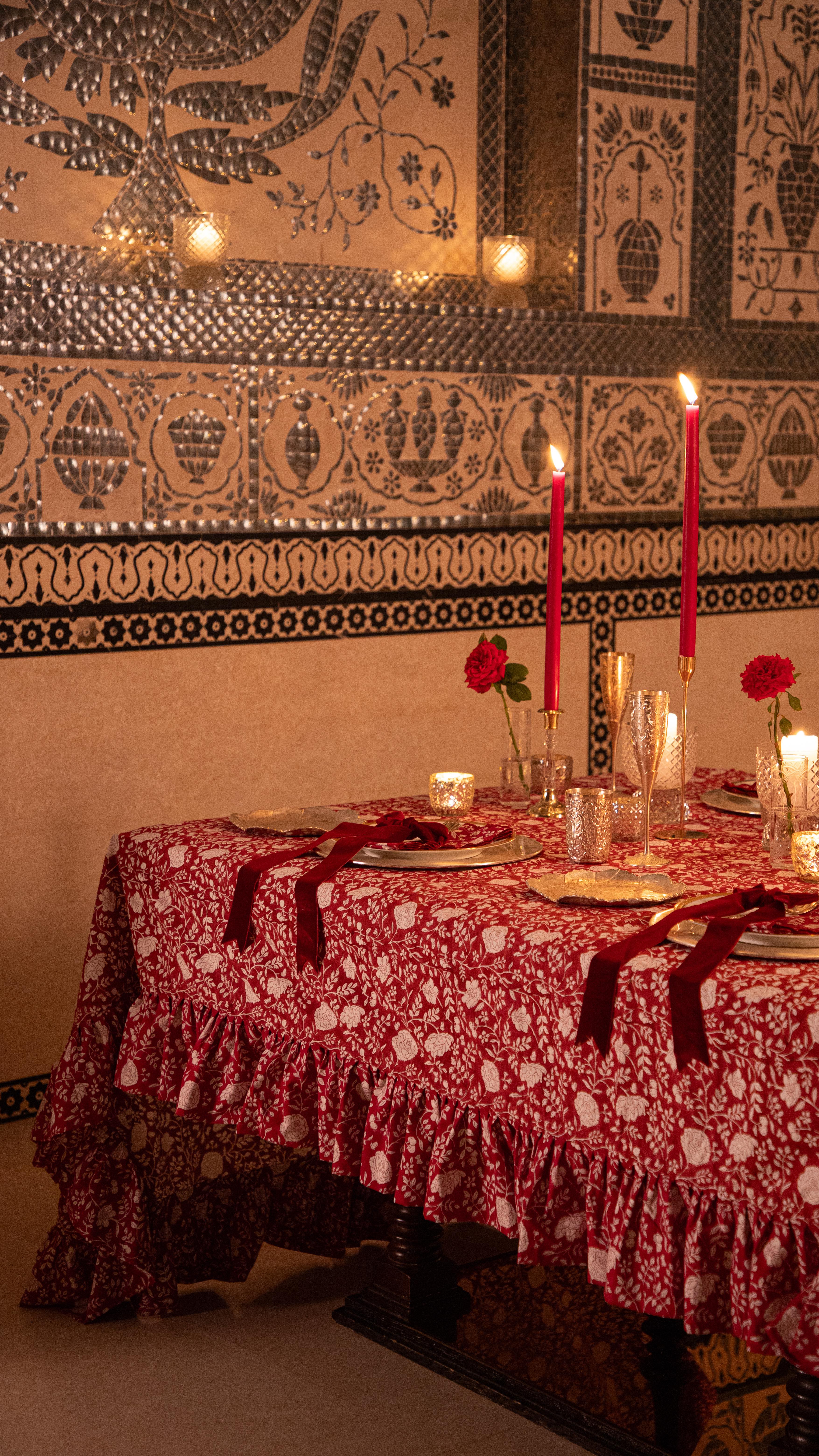 Instagram post by @rosannafalconer for Needle & Thread. Caption reads: NEW BERRY RED ❤️🍒🕯️The story of our new Rose....