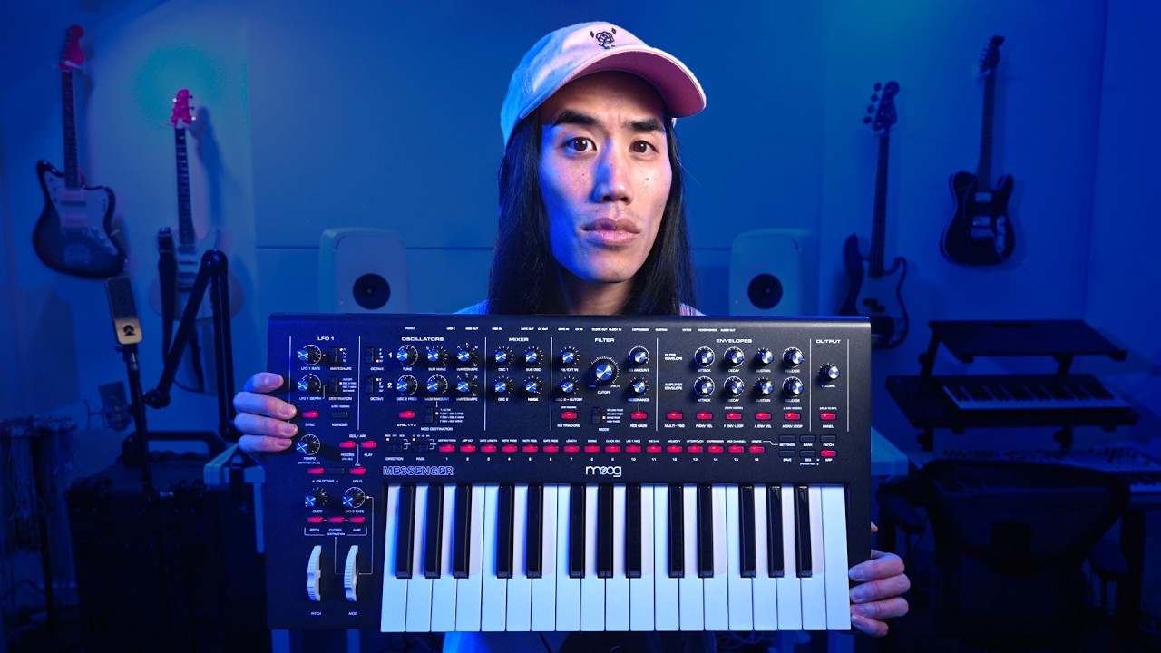 YouTube post by @andrewhuang for DistroKid. Caption reads: Moog Messenger Demo & Top 5 Features!.